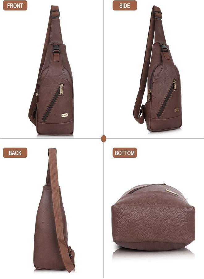 Half Moon Echelon Crossbody Sling Bag for Men Slim Vegan Leather Chest Bag for Men Women for Upto 8-inch iPad Small Shoulder Side Bag Water-resistant Mobile Passport Bag Travel Office (Phantom Brown) - Image 4